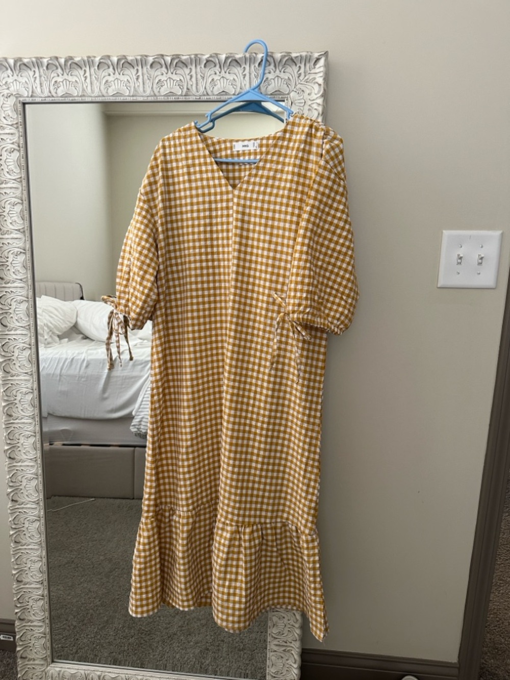 Mango Mustard and White Gingham Midi Dress